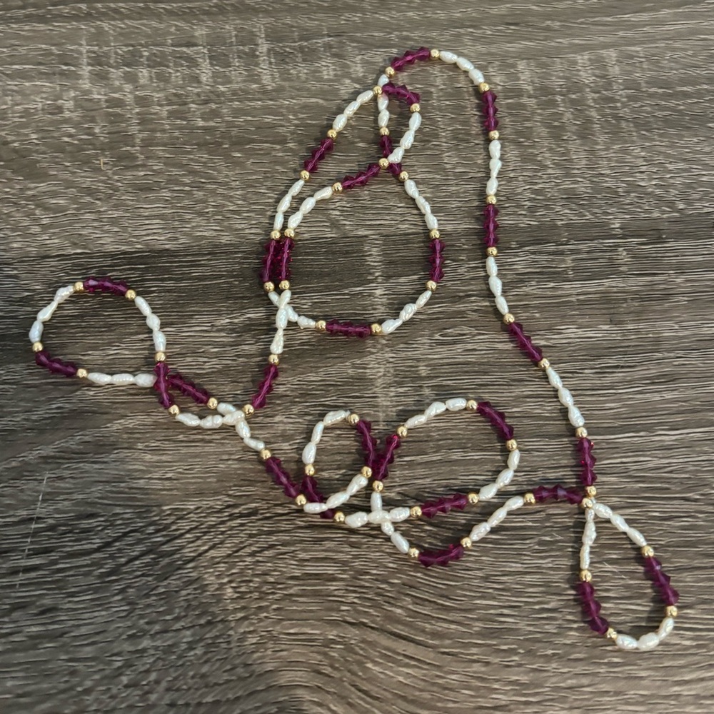 vintage Japanese freshwater pearl necklace with pink crystal